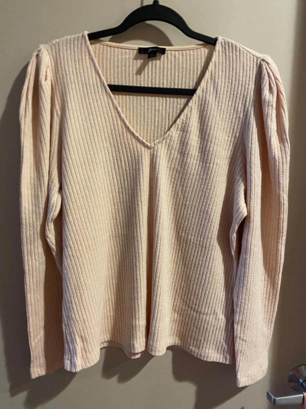 J. Crew Puff-Sleeve V-Neck Top In Soft Rib, XL